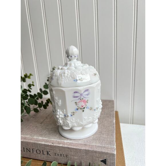 Vintage Other - Vintage Milk Glass Painted Candy Dish Westmoreland Charleston Rose | Coquette